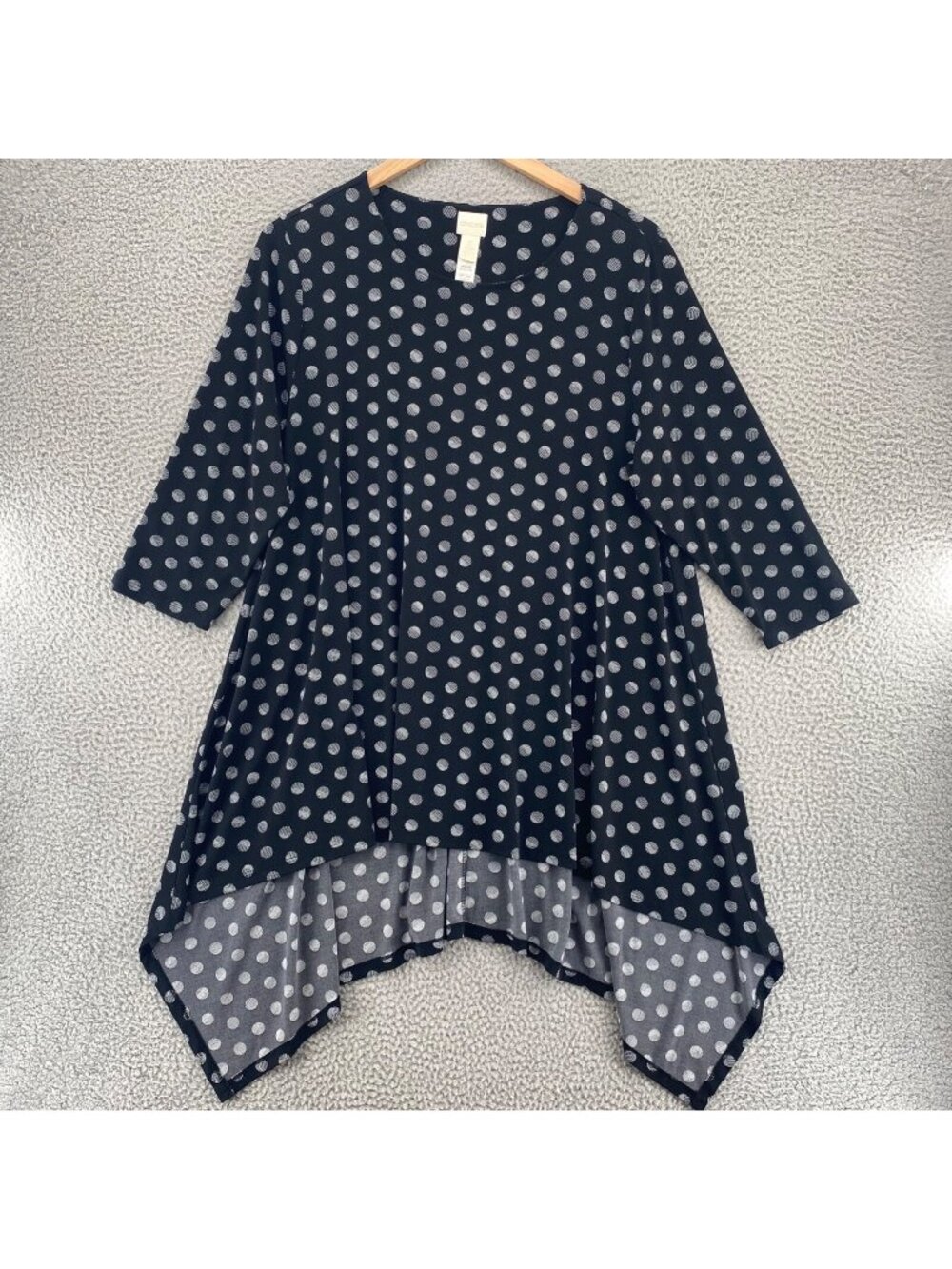 Chicos Top Womens 3 US Extra Large Solar Dots Tunic Black Hi Low Sharkbite Knit